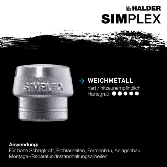 HALDER SIMPLEX-Schonhämmer Plastik / Weichmetall; mit Tempergussgehäuse und hochwertigem Holzstiel EH 3069